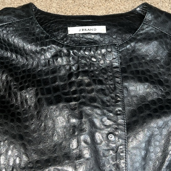 J Brand Croc Embossed Lamb Leather Moto Jacket Black Small - Picture 5 of 13